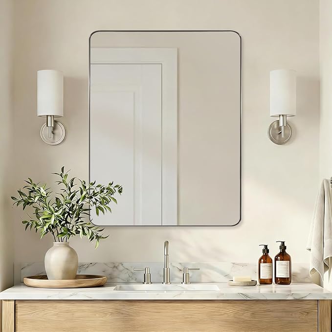 ANDY STAR Brushed Nickel Mirrors for Bathroom Sink, 24x32 Inch Bathroom Vanity Mirror with Rectangular Metal Frame-Modern Clean Design with Superior Stainless Steel Frame