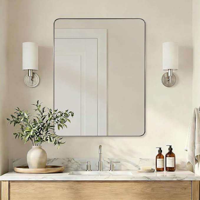 ANDY STAR Brushed Nickel Mirrors for Bathroom Sink, 28x36 Inch Bathroom Vanity Mirror with Rectangular Metal Frame-Modern Clean Design with Superior Stainless Steel Frame