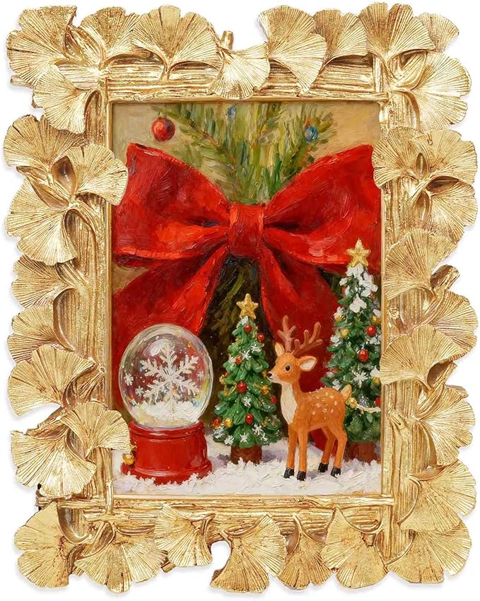 Gold Picture Frames, 4x6 Vintage Gold Frames, Ornate Ginkgo Leaf Textured Hand-Crafted Resin with Glass Front, Antique Photo Frame for Tabletop or Wall Hanging, Retro Design Home Decor