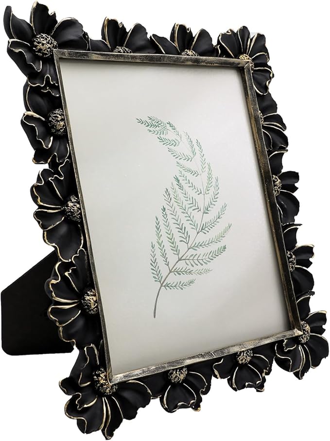 8x10 Vintage Picture Frame, Antique Black Ornate Photo Frame, for Tabletop and Wall Display, Decorative Floral Design Retro Home Decor, Old Fashioned Photo Gallery Art