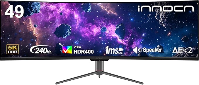 INNOCN 49" 240Hz Curved Monitor Ultrawide Gaming QHD 5120 x 1440P Computer Monitor, R1800, 99% sRGB, HDR400, USB Type C, DisplayPort, HDMI, Built-in Speakers, Height/Tilt Adjustable - 49C1S