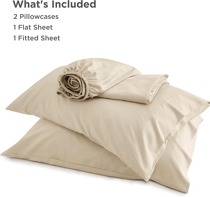 Bedsure King Size Sheet Set, Cooling Sheets King, Rayon Derived from Bamboo, Deep Pocket Up to 16", Breathable & Soft Bed Sheets, Hotel Luxury Silky Bedding Sheets & Pillowcases, Beige
