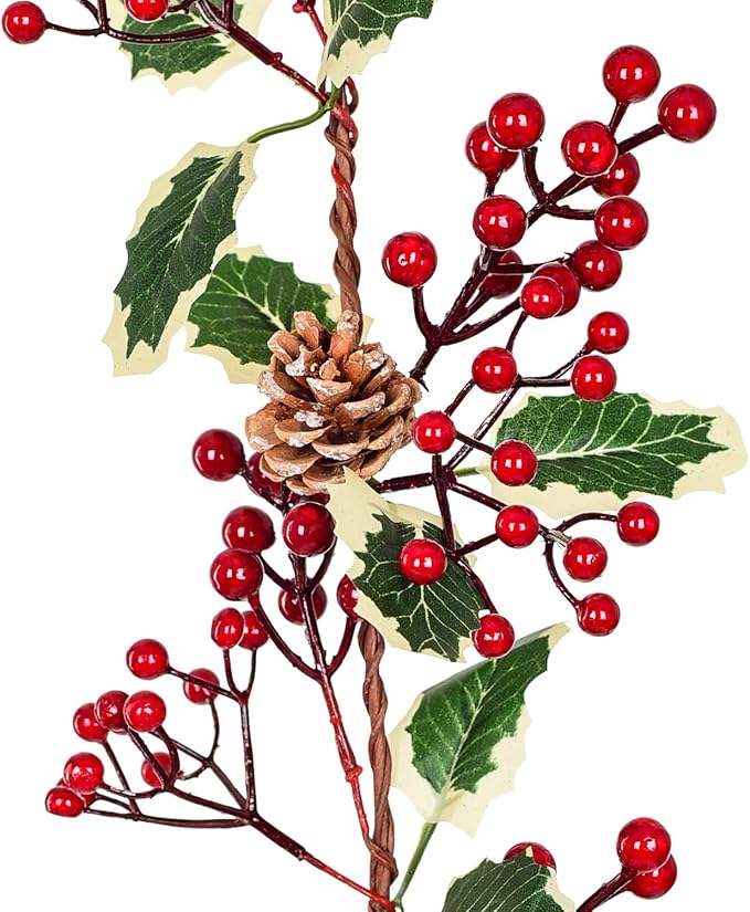 DearHouse 7FT Red Berry Christmas Garland with Pine Cone Garland Artificail Garland Indoor Outdoor Garden Gate Home Decoration for Winter Holiday New Year Decor