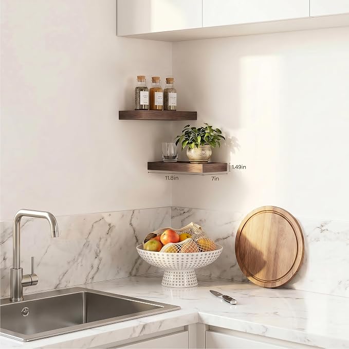 Smoke Gray Floating Shelves for Wall Set of 2, 11.8 Inch Small Wall Shelves for Bathroom Over Toilet, Hallway & Bedroom Storage, Wall Mounted Shelves for Decor, Candles & Small Plants