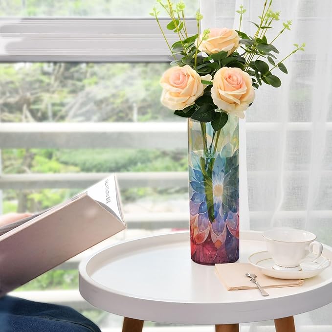 Vase Plastic Vase Elegant Cylinder Flower Vase Shatterproof Decorative Centerpiece for Home Table Office Weddings Events (11.8 x 3.9 in)
