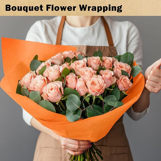 RUSPEPA Orange Kraft Wrapping Paper Roll, 17.5"x 393"(32.8'), Recyclable Orange Gift Wrap Paper for Birthday Gift Wrapping, Table Covering, Art & Craft Supplies, Easter Bouquet Flower, 80GSM