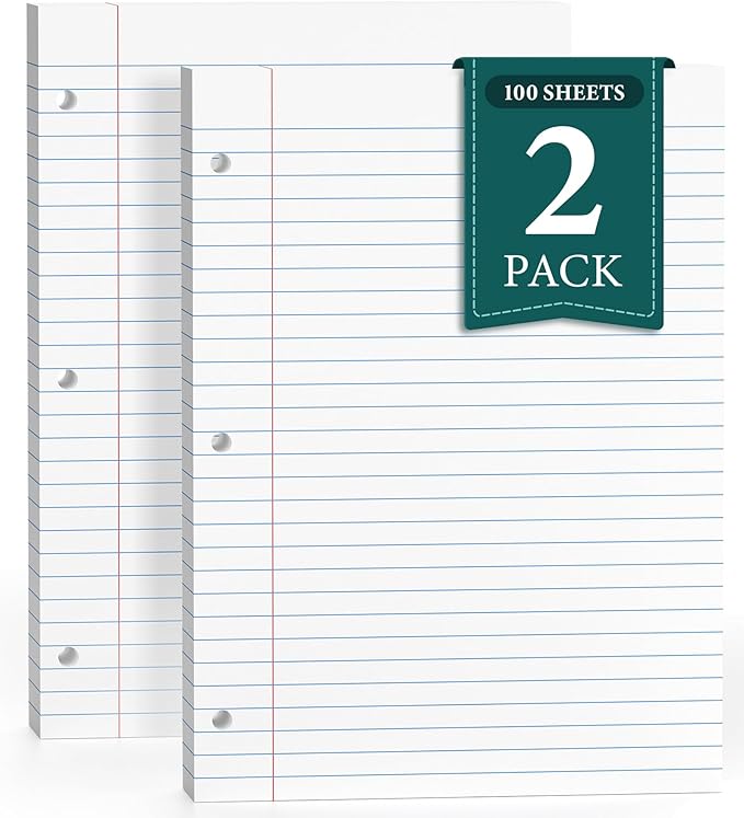 Wide Ruled Loose Leaf Paper, Notebook Paper, 8.5 x 11 Wide Ruled Paper, 3 Hole Punch Binder Paper, 200 Sheets Lined Paper for 3 Ring Binders, Writing Paper with Lines (2 Pack)