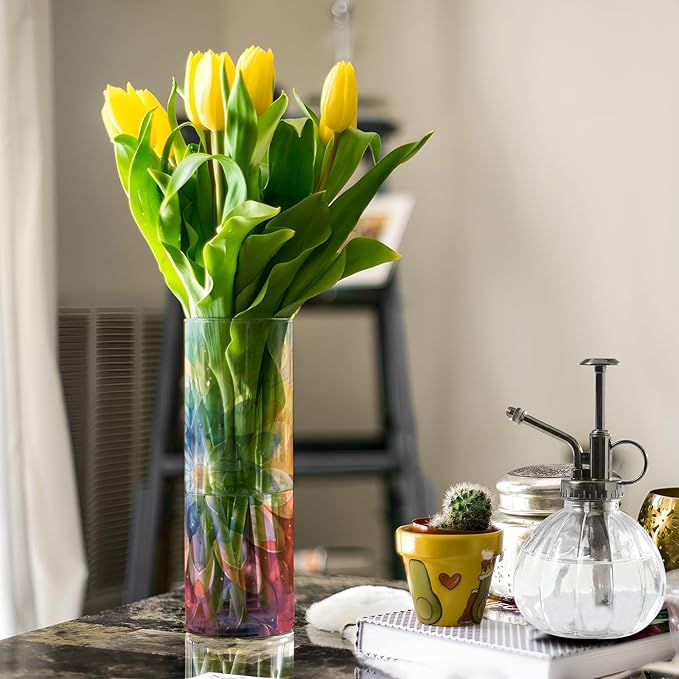 Vase Plastic Vase Elegant Cylinder Flower Vase Shatterproof Decorative Centerpiece for Home Table Office Weddings Events (11.8 x 3.9 in)