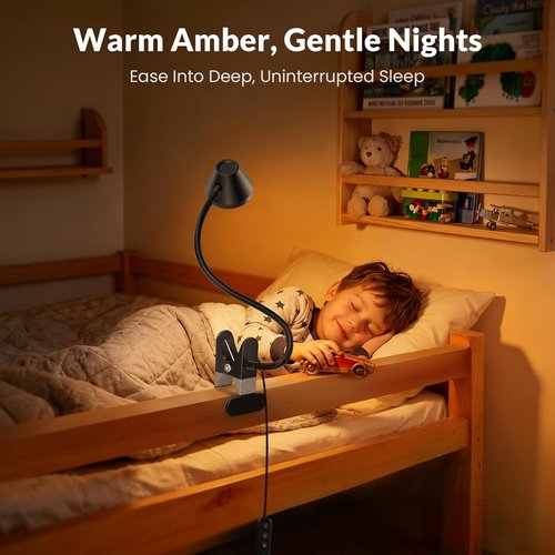 LEPOWER Clip-On Light - 7W Eye-Care Reading Light with Stepless Dimming & Auto Timer | Black, 5 Colors Available