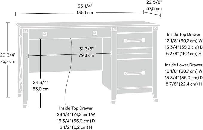 Sauder Carson Forge Vintage Rustic Computer Desk for Home Office with Drawers, in Washington Cherry