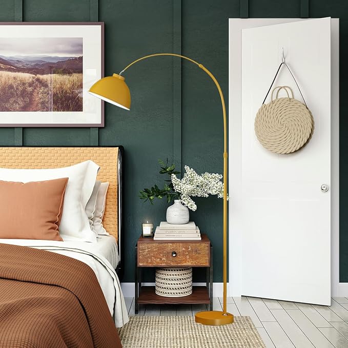 MIXL-Modern Arc Yellow Floor Lamp,Tall Reading Lamps Floor Standing,Adjustable Macaron Color Floor Lamps for Living Room Bedroom and Office