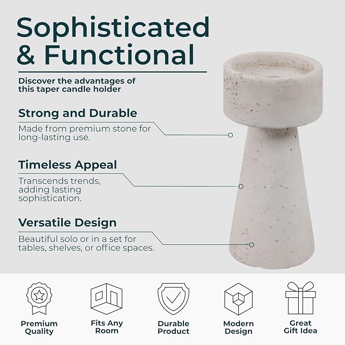 Decorative Candle Holder for Home Decor – Pillar & Taper Centerpiece, Modern Ceramic Table Accent for Living Room or Dining Display, Candle Holder for Stylish Tabletop Decor – 8", White
