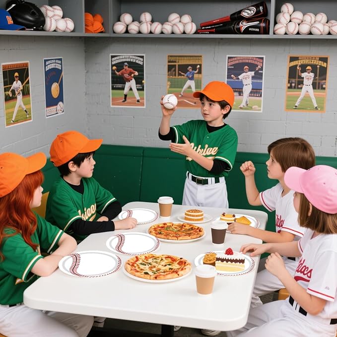 50PCS Baseball Party Paper Plates 7 Inch, Disposable Baseball Birthday Party Supplies Dessert Plates for Birthday Baby Shower Sports Event Decorations (Baseball)