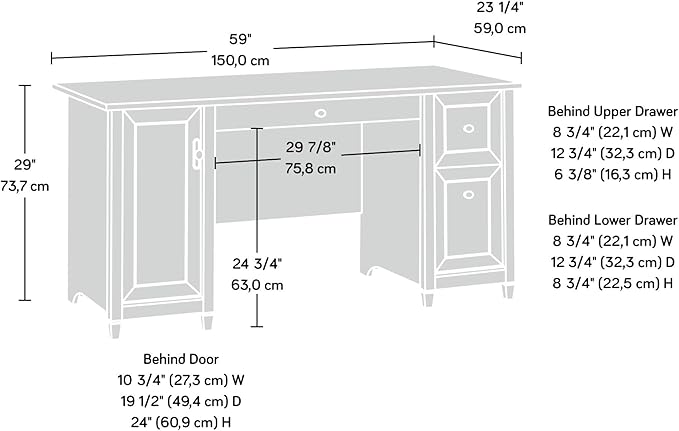 Sauder Edge Water Computer Desk with Storage Drawers, Home Office Desk, in Chalked Chestnut finish