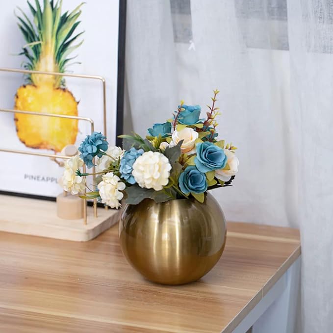 Gold Flower Vase Small Decorative Metal Vases for Table Centerpieces, MIATTCLD Round Gold Plant Pot Home Decor Ideal for Weddings, Parties, Anniversary, Living Room, Restaurants
