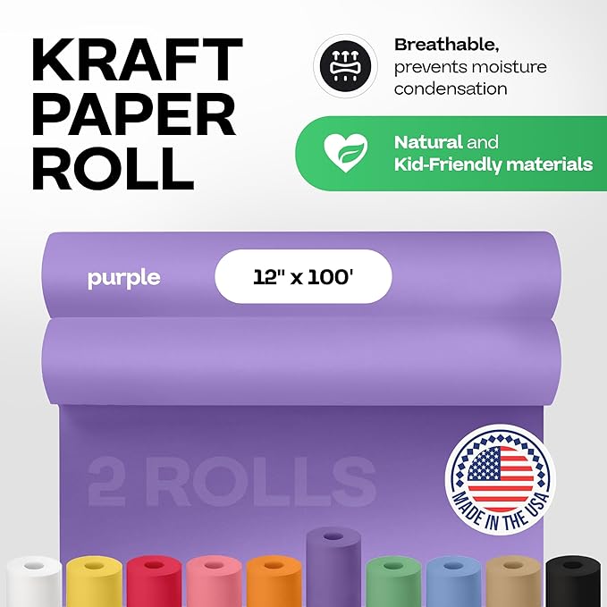 12" x 1200" (100 ft) Purple Kraft Paper Roll, Pack of 2 - USA-Made Quality Craft Paper for Gift Wrapping, Kids' Arts & Crafts, School Projects - 100% Recycled, 50 lb Natural Material by IDL Packaging