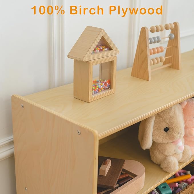 Wooden Kids Bookshelf and Toy Storage Organizer, 3-Tier Montessori Shelf, 30in Storage Cabinet for Kids, Birch Bookcase Book Shelf for Kids Room, Nursery, Classroom, Playroom - Natural