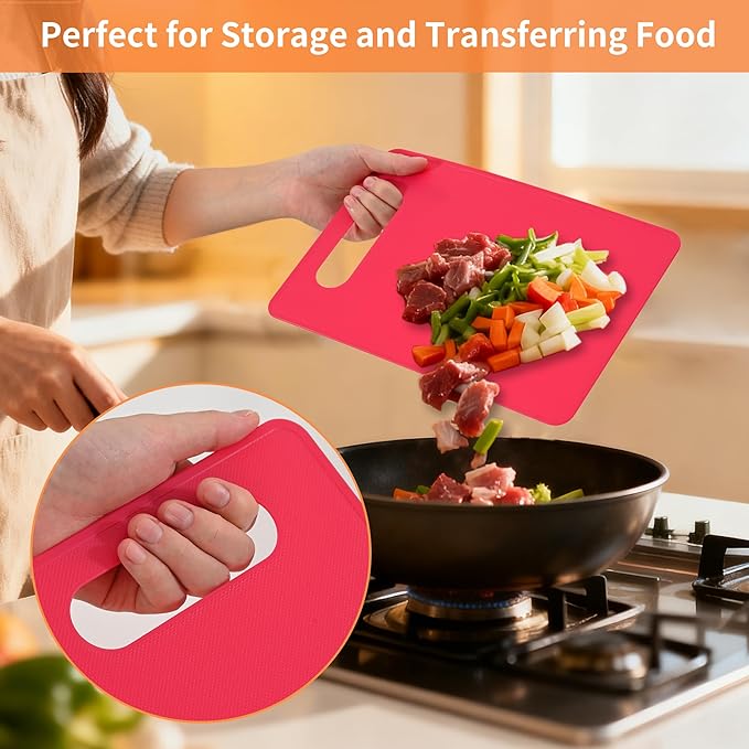Kitchen Cutting Board Set of 6, Plastic Cutting Boards with Easy Grip Handle for Kitchen Cooking, Non Slip Cutting Mat Pad for Meat, Fruit, Vegetables, 12 Inch by 8 Inch