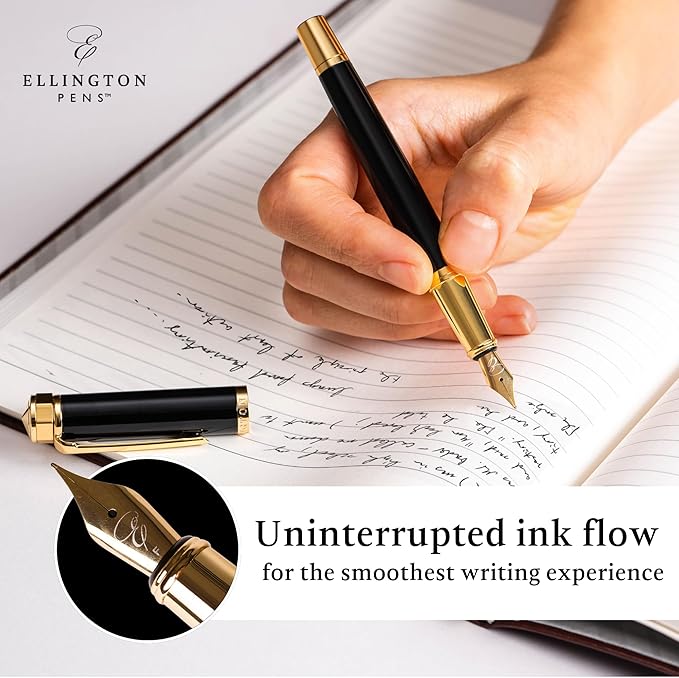 Ellington Pens Luxury Fountain Pen Set- Smooth Fine Nib- Includes 3 Ink Cartridges, Refillable Ink Converter, Gift Box -Fountain Pens For Writing, Calligraphy, Journaling, Sketching (Noble Heritage)