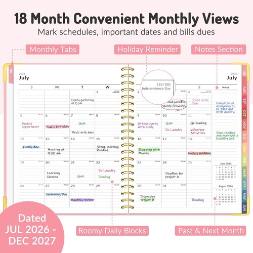 Forvencer 18-Month Academic Planner 2026-2027 - Weekly & Monthly Calendar | 8.5" x 11", Black