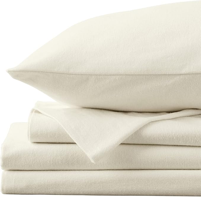 Market & Place 100% Turkish Cotton Flannel Sheet Set | 4 Piece Deep Pocket Solid Cozy Winter Bed Sheets | Double Brushed for Extra Softness & Comfort | Chalet Collection (King, Ivory)