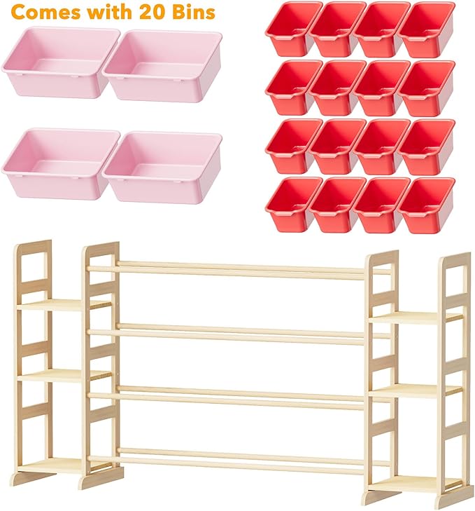SpaceAid Toy Storage Organizer with 6 Shelves and 20 Bins, Toy Organizers Storage Bookshelf, Kids Bin Shelf Toys Box Bookcase for Bedroom Playroom Organization Room Decor, Red and Pink
