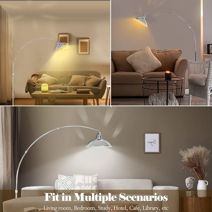 FILIYANO Modern 77" Arc Floor Lamp - Adjustable Standing Lamp for Living Room, Bedroom & Office, Brushed Nickel