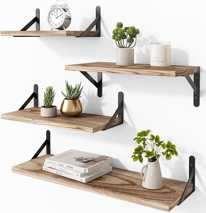 YGEOMER Floating Shelves for Wall Mounted Wall Shelves for Bedroom, Bathroom Storage, Living Room and Kitchen Farmhouse Decor(4 Different Sizes)