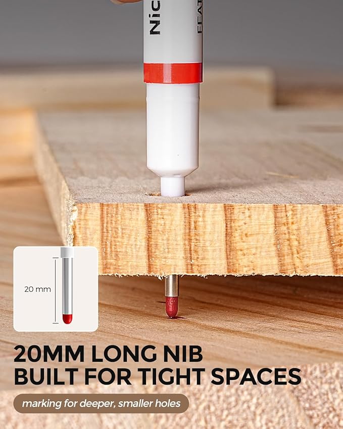 Nicpro 6 PCS Long Nib Marker Pens, 20mm Deep Hole Marker, Quick Dry & Waterproof Construction Markers, Long Head Markers for Metal, Steel, Tile, Glass, Carpenter Marking Pen for Woodworking (Colorful)