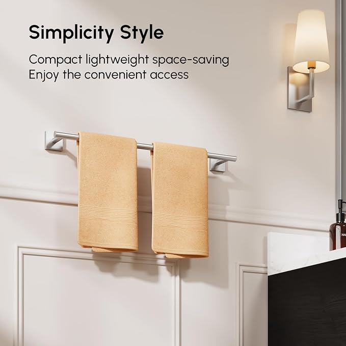 USHOWER Brushed Nickel Towel Bar, 24 Inch Towel Racks for Bathroom Wall Mounted, 304 Stainless Steel Towel Holder with Square Base, Modern Home Decor (Total Length 26 Inch)