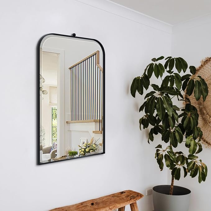 POZINO Bathroom Beveled Mirror, 30"x20" Modern Vanity Wall Mirror for Over Sink, Rounded Corner Rectangle Aesthetic Mirrors for Entryway Hallway Bedroom Living Room Fireplace
