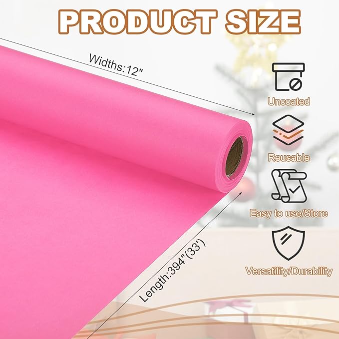 PATIKIL Wrapping Paper, 12" x 394"(33') 70 GSM Craft Paper Roll Kraft Packing Paper for Poster Bulletin Board, Gift Wrapping, Pink