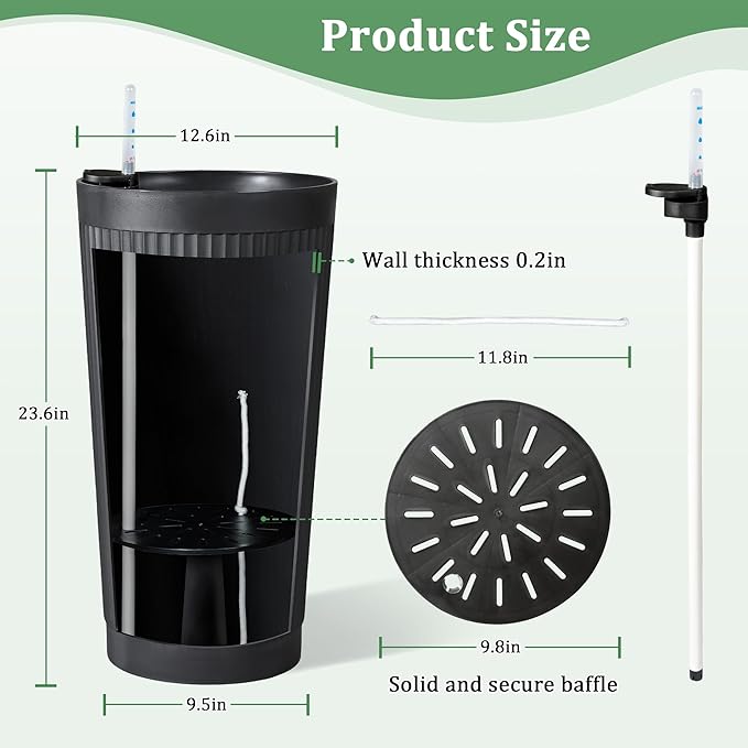 Set of 2 Tall Self-Watering Planters, 24" Large Planters with Water Level Indicator for Indoor & Outdoor Plants, Modern Planters for Garden, Patio, Balcony, Porch, Black