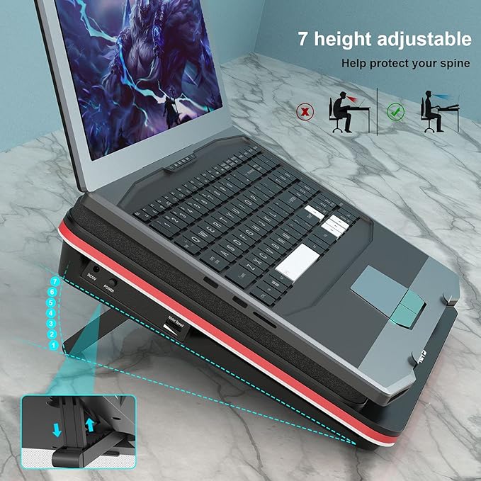 IETS GT500 Powerful Turbo-Fan (5000 RPM) Laptop Cooling Pad with Infinitely Variable Speed,Seal Foam for Rapid Cooling Gaming Laptop,13-17.3inch Laptop Cooler with 3-Port USB Hub