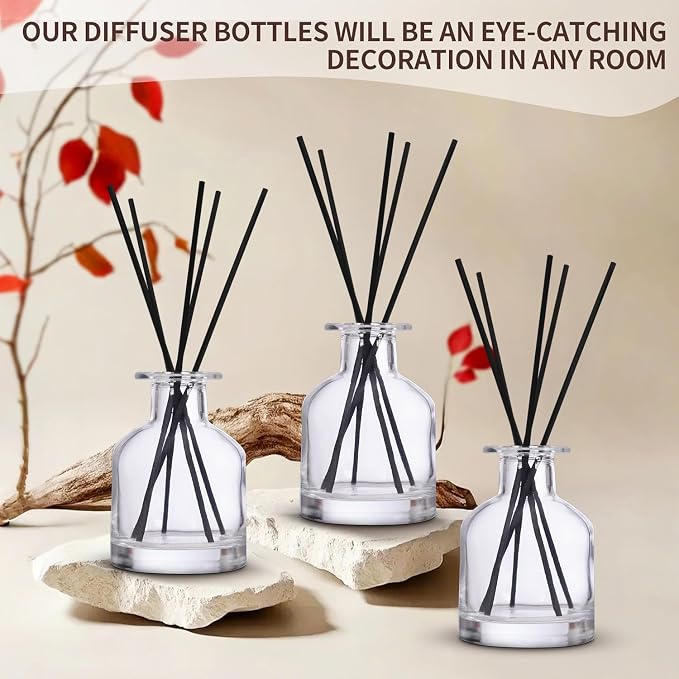 4 Pack Perfume Reed Diffuser Bottle,Empty Big Belly Aromatherapy Essential Oil Bottles Glass Jar with Black Sticks for DIY Fragrance Replacement Diffuser Sets (150ml/ 5 oz, Transparent Color)
