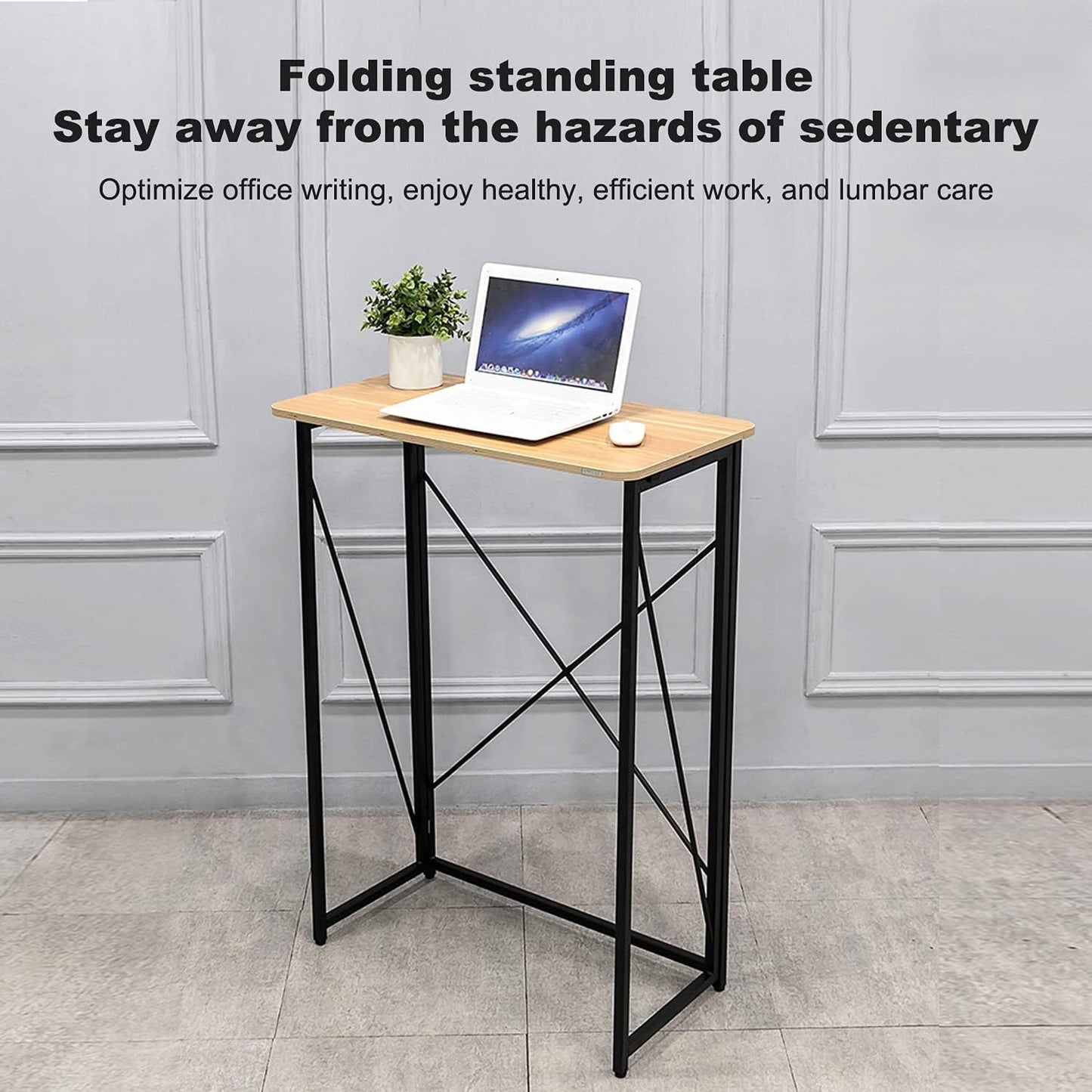 Skiennix Folding Laptop Desk - Versatile 31in Standing & Sitting Desk | No Assembly Required, Wood Finish