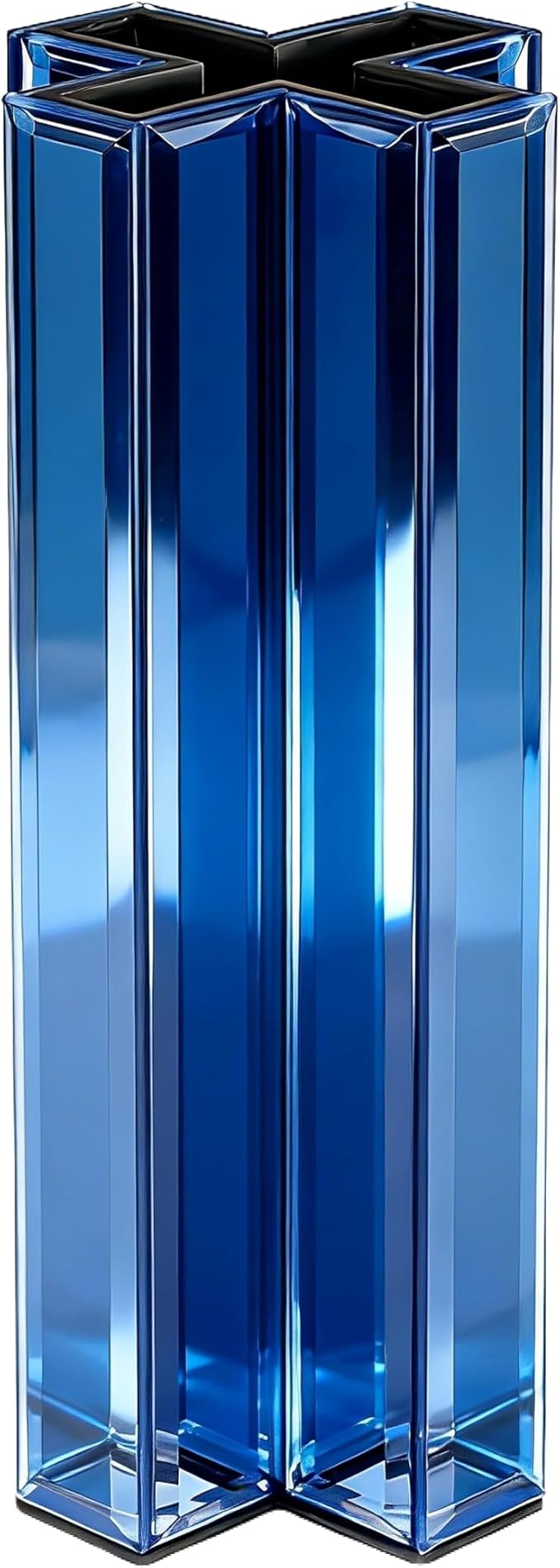 SHYFOY Blue Mirrored Vase - 12 Inch Tall Cross-Shaped Decorative Glass Flower Vases for Home Decor, Living Room Table Kitchen Fireplace Decor - Can’t Hold Water