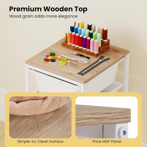 LDAILY 4-Drawer Rolling Storage Cart - Metal Frame with Wooden Tabletop & Lockable Wheels | White