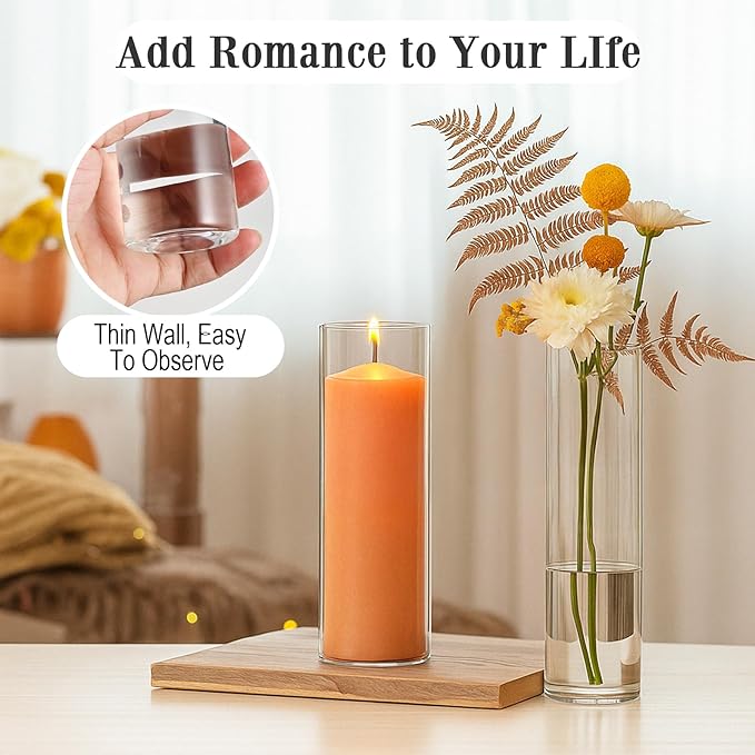 16 Pack 5.9" Tall x 1.8" Diameter Clear Glass Cylinder Vases - Multi-Use Flower Vase, Hurricane & Floating Candle Holders for Wedding Centerpieces, Home Decor, Table Displays