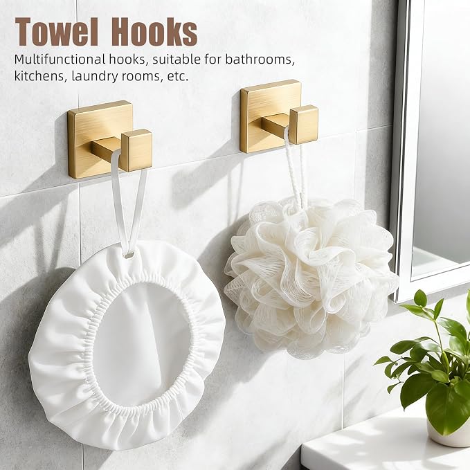 Brushed Gold Bathroom Accessories Hardware Set, 7-Pieces Stainless Steel Towel Racks for Bathroom, 16 Inch Towel Bar, Towel Holders, Updated Toilet Paper Holder with Shelf Wall Mounted