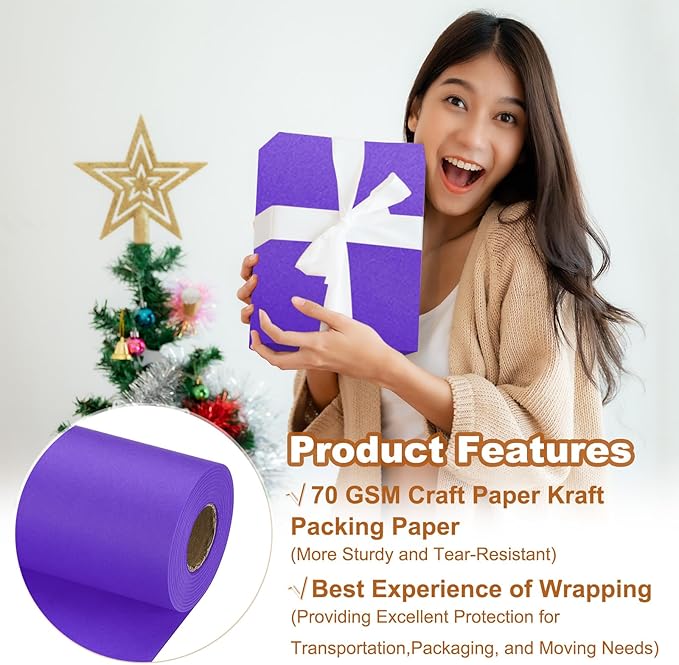 PATIKIL Wrapping Paper, 20" x 700"(59') 70 GSM Craft Paper Roll Kraft Packing Paper for Poster Bulletin Board, Gift Wrapping, Violet Blue