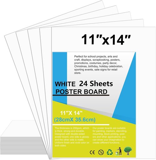 ROOKEA White Poster Board Paper - 24 Pcs Bulk for Vision Boards, Arts & Crafts | 11x14 Size