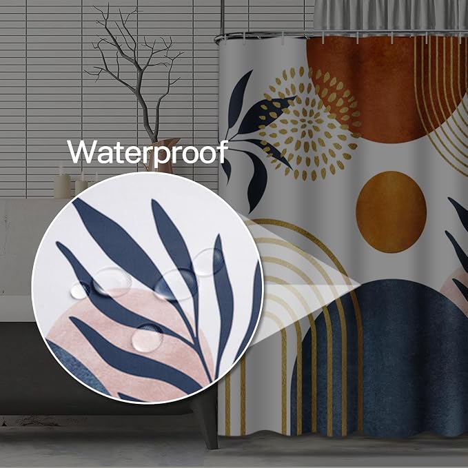 Emvency Shower Curtain Mid Century Sun Boho Geometric Leaf Aesthetic Arch Curve Bathroom Home Decor Waterproof Polyester Fabric 72 x 72 inches Set with Hooks