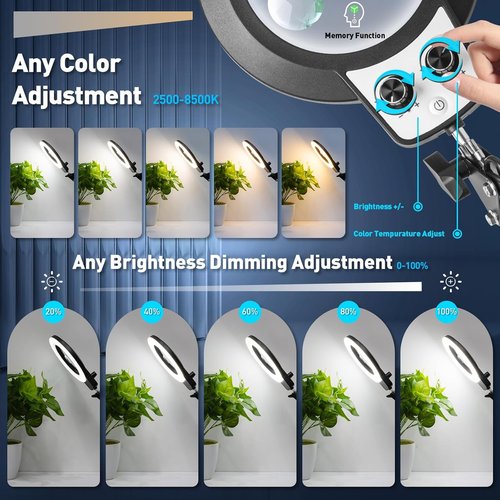 KIRKAS 12X Magnifying Glass with Light - Stepless Brightness LED Desk Lamp with Clamp & Stand