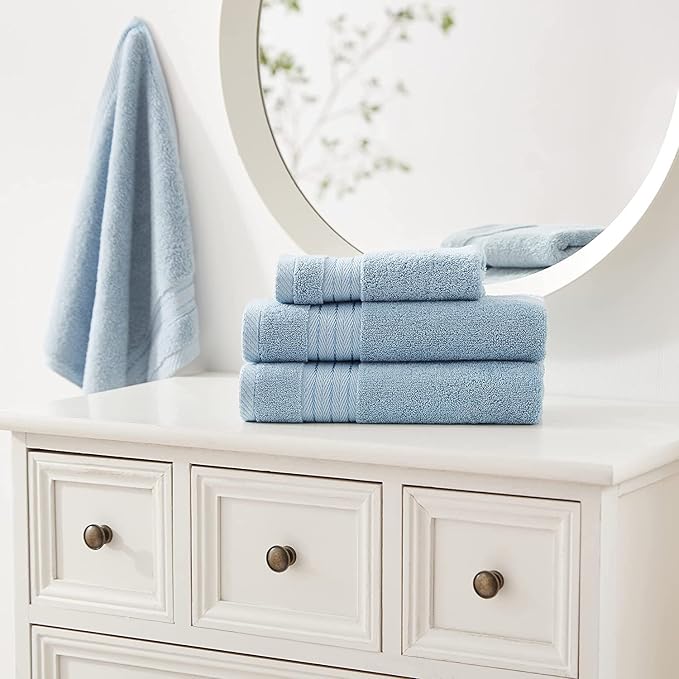 COZYART Light Blue Bath Towels for Bathroom 2 Pcs, 27x54 Cotton Bath Towel Set Super Soft Absorbent Durable 650 GSM Shower Towels for Daily Use