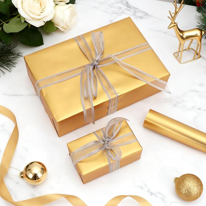 Gold Wrapping Paper, 30inch x 33ft Matte Metallic Gold Solid Color Gift Wrapping Paper Roll Perfect for Birthday, Christmas, Baby Shower, Wedding, Valentine's Day, DIY Invitations, Arts & Crafts