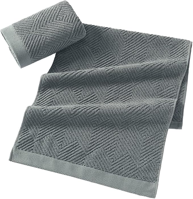 sense gnosis Grey Striped Hand Towel 13 X 29 Inch, 2 PC | Herringbone Pattern Premium 100% Cotton Ultra Soft Highly Absorbent Hand Towel Set for Bathroom