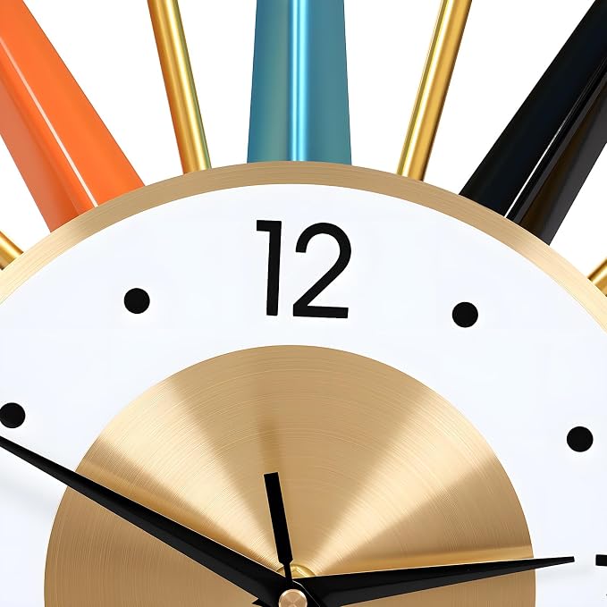 Large Wall Clock 22 Inch, Mid Century Wall Clock Starburst Clock Modern Decor Silent Non-Ticking, Home Décor Big Wall Clocks for Living Room, Kitchen, Dining Room, Bedroom