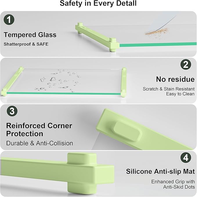 2PCS Glass Cutting Board with Silicone Grip, 80% Stronger Shatter Resistance and Slip Resistance,No Scratches/Microplastic-Free,Dishwasher Safe, Non Toxic Chopping Board for Kitchen (Green)