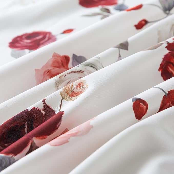 FADFAY Rose Sheets Set Twin XL Vintage White Rose Floral Bedding Shabby College Bedding 100% Percale Egyptian Cotton 800 Thread Count Ultra Soft Deep Pocket Fitted Sheet 4Pcs, Twin XL for Dorm Room